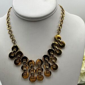 Liz Clairborne Vintage Gold Tone Circle Disc Metal Link Bib Retro Necklace